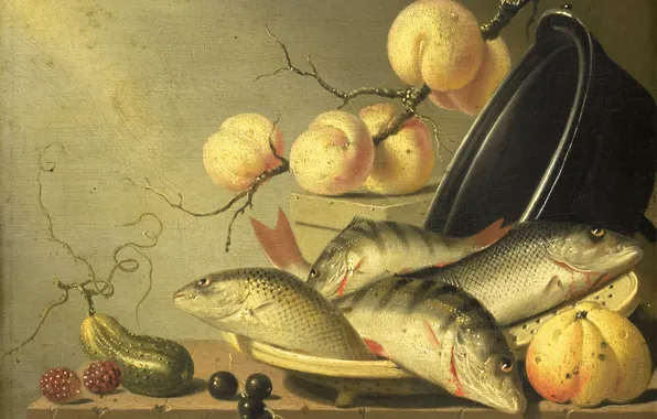 Picture trees, oil, food, picture, Harmen van Steenwijk, Still life with Fish and Fruit