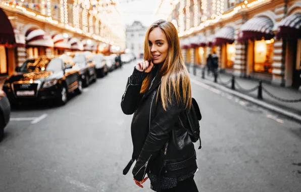 Picture girl, road, Model, long hair, cars, photo, blue eyes, street