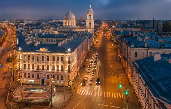 Picture the city, building, road, home, the evening, Peter, lighting, Saint Petersburg