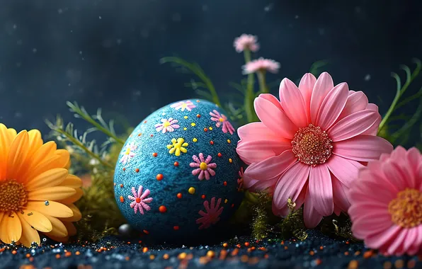 Picture flowers, eggs, spring, flowers, happy, Easter, eggs, Easter