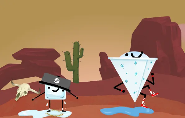 Desert, skull, a piece of ice, cactus, chain, ice cream, sake, desert