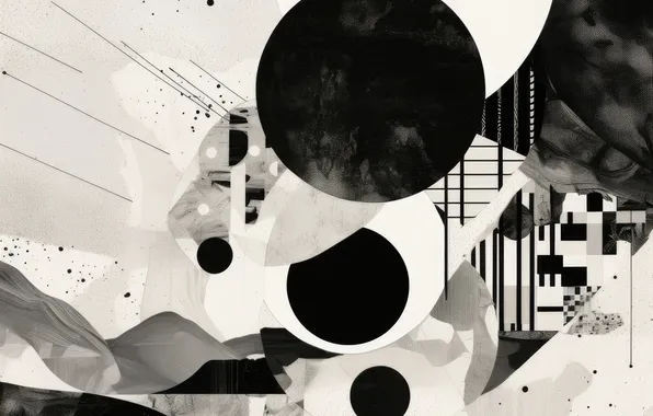 Circles, abstraction, black and white, figure, abstract background, AI art, neural network