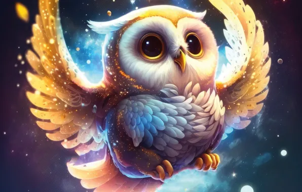 The sky, eyes, stars, light, flight, night, lights, owl