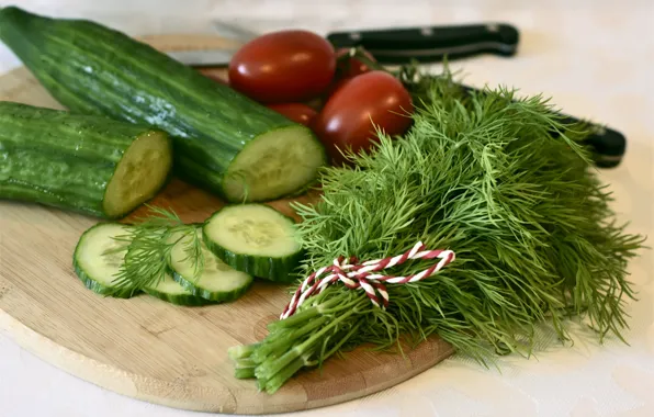 Dill, cucumbers, tomatoes