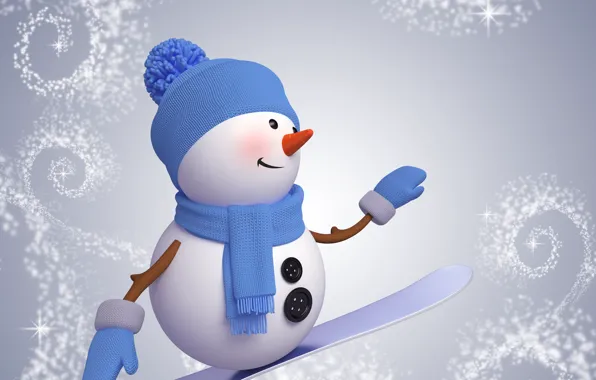 Winter, snow, snowboard, snowman, christmas, new year, cute, snowman
