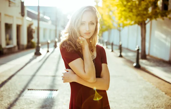 Look, the sun, pose, street, model, makeup, figure, dress