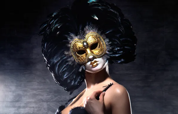 Picture girl, feathers, mask