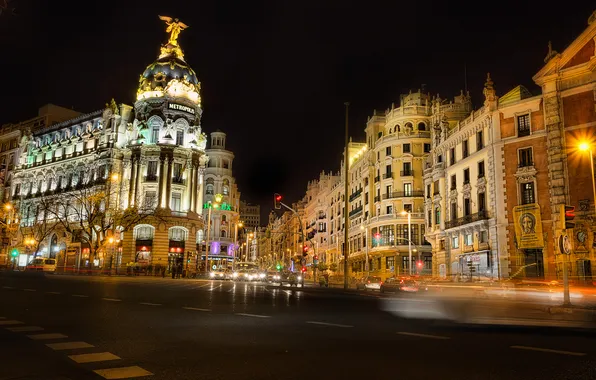 Picture night, lights, street, home, crossroads, Spain, Madrid, Madrid
