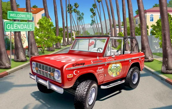 Road, palm trees, car, bonuscar the finish