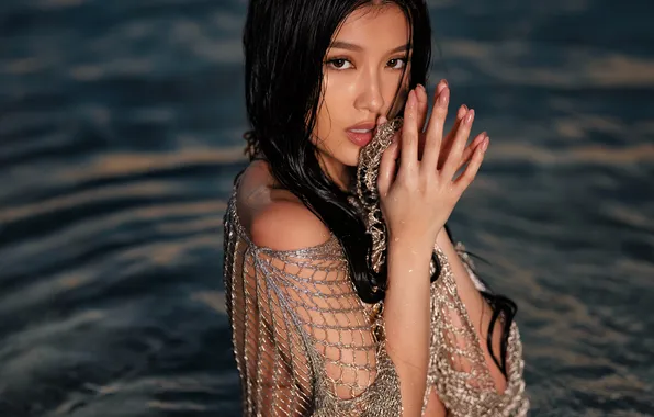 Look, water, girl, pose, hands, brunette, Asian, Christopher Rankin