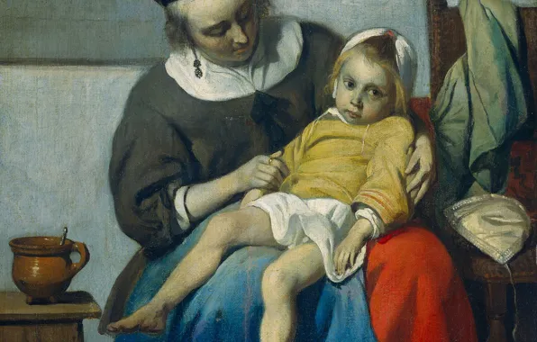 Oil, picture, canvas, Gabriel Metso, A Sick Child