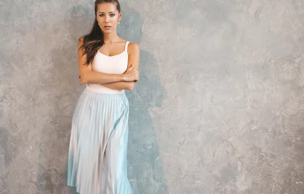 Girl, woman, young, street, skirt, tank top