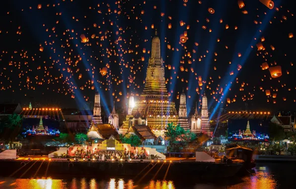 Night, the city, holiday, building, Thailand, Thailand, Bangkok, lanterns