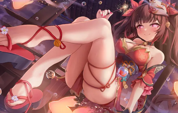 Girl, bubbles, mask, goldfish, sparkle, honkai: star rail, honkai (series)