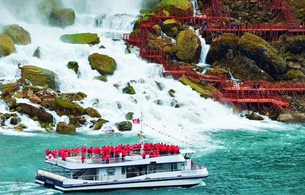 Picture river, stones, rocks, waterfall, moss, Canada, ladder, Niagara falls