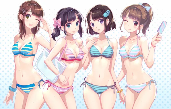 Wallpaper girl, sexy, brown hair, anime, beautiful, short hair, pretty,  swimsuit for mobile and desktop, section сэйнэн, resolution 7282x4096 -  download