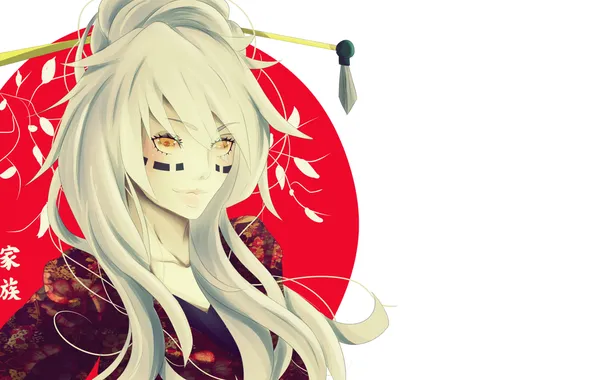 Picture branches, smile, Girl, blonde, characters, label, yellow eyes, the red disc