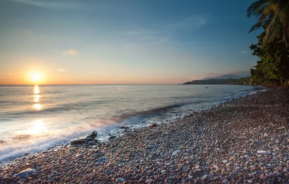 Beach, pebbles, dawn, coast