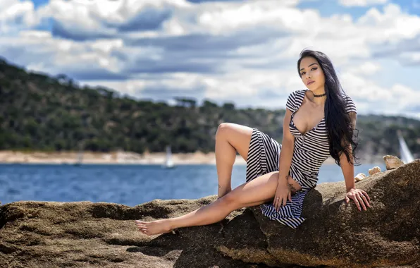 LOOK, STONE, The SKY, CLOUDS, BRUNETTE
