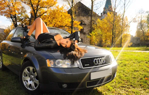 Picture auto, grass, girl, Audi, Girls