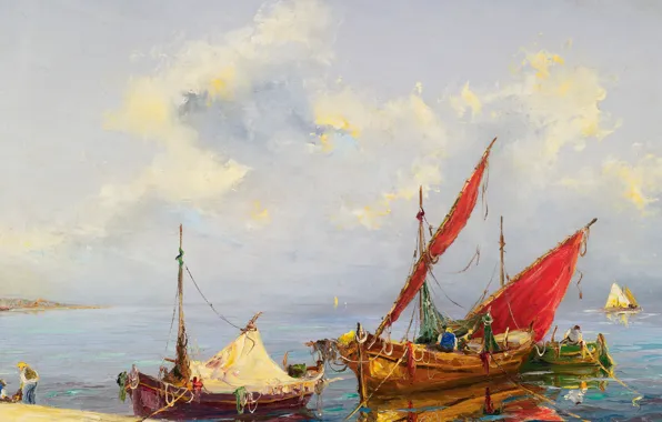 Picture landscape, boat, picture, Georgy Lapchin, Georgy Lapshin, Red Sail