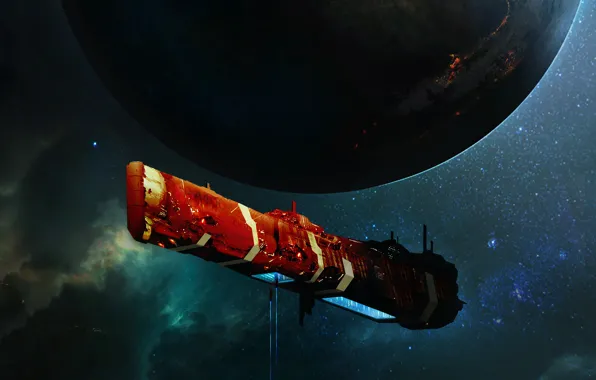 Picture space, stars, fiction, ship, planet, art, spaceship