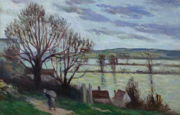 Landscape, picture, 1930, Maximilien Luce, Maximilien Luce, Peasant woman Walking on the Banks of the …