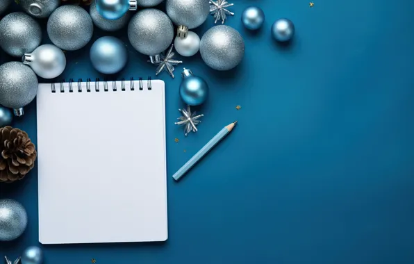 Balls, paper, Shine, blue, Christmas, New year, Notepad, stars