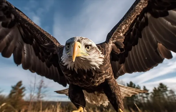 Flight, bird, eagle, bald eagle, digital art, wingspan, AI art, neural network