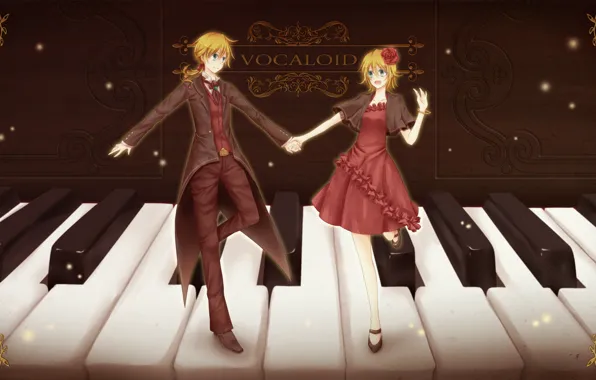 Girl, keys, guy, piano, two, Vocaloid, Vocaloid, Kagamine Len