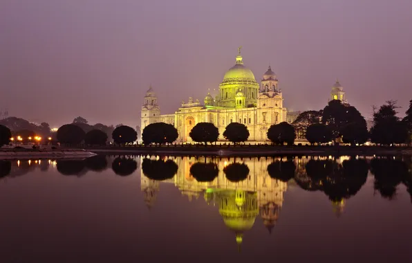 Night, India, lighting, memoreal Victoria, Kolkata