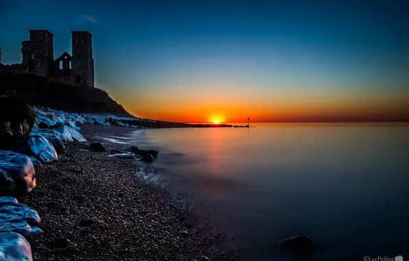 Picture sea, sunset, stones, coast, the ruins