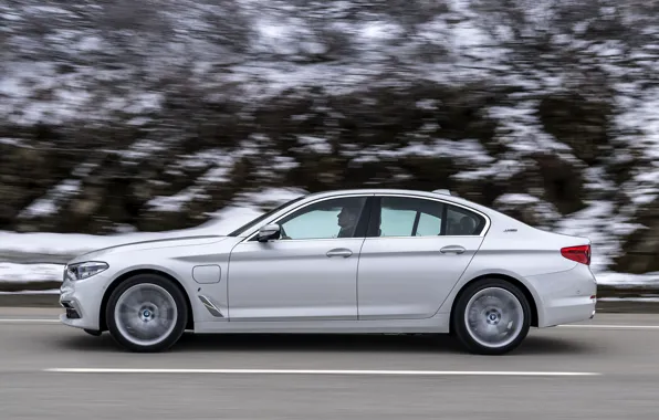 Picture white, rock, BMW, profile, sedan, hybrid, 5, four-door