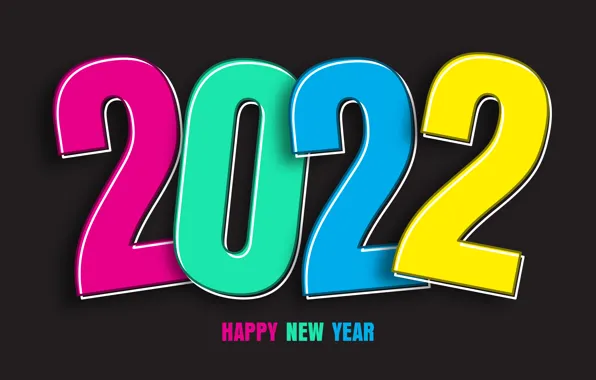Picture colorful, figures, New year, black background, new year, happy, figures, 2022