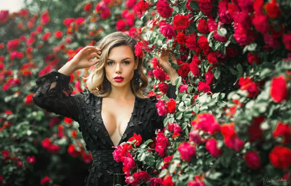 Picture flowers, Girl, dress, neckline, Galina Belokurova, Vitaly Kitaev