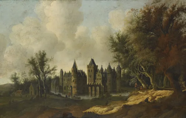 Landscape, oil, picture, canvas, The Castle Of Egmond, 1653, G.W. Berckhout