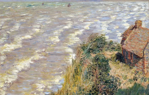 Sea, wave, landscape, house, Claude Monet, Custom Varangeville, Artin