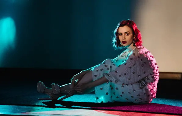 Light, model, makeup, dress, actress, hairstyle, shoes, on the floor