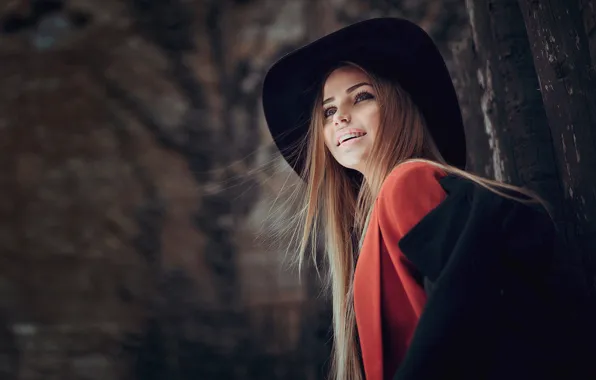 Girl, Red, Model, Beauty, View, Lips, Hat, Nice