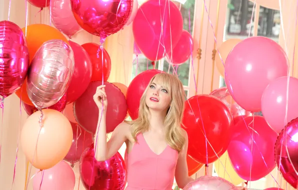 Balls, balloons, model, blonde, Emma Stone