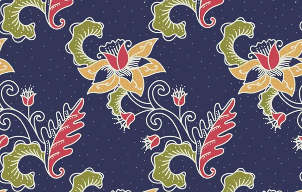 Flowers, texture, flower, blue background, background, ornament, Batik