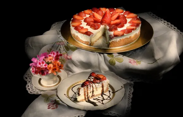 Picture strawberry, cake, cream, dessert