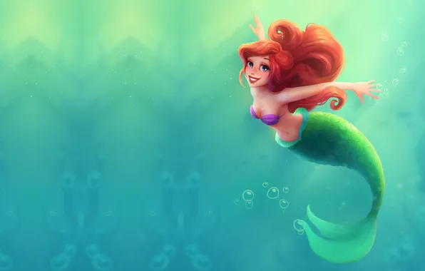 Sea, water, cartoon, tale, art, Princess, sea, Ariel