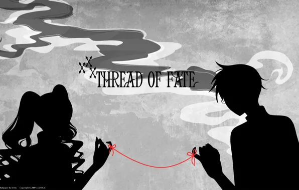 Anime, art, silhouettes, red thread, xxxHolic