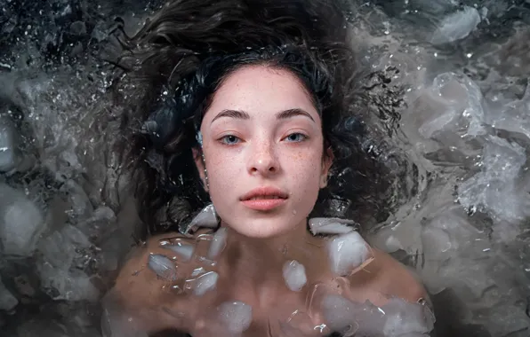 Look, water, girl, face, ice, the situation, brunette, Andrey Vasilyev
