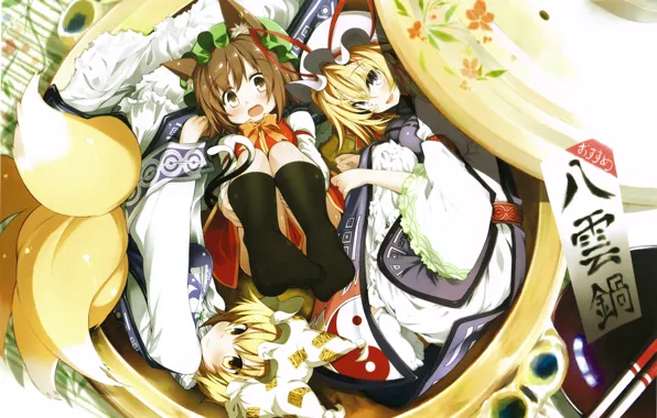 Sticks, tail, pan, cover, knee, ears, art, Ying-Yang