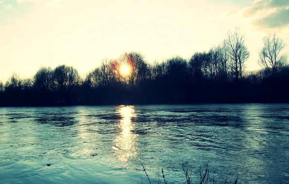 Picture autumn, trees, landscape, sunset, nature, river