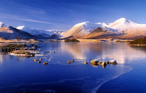 Picture ice, winter, snow, mountains, lake
