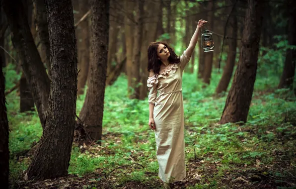 Picture trees, nature, pose, one, makeup, dress, brunette, hairstyle