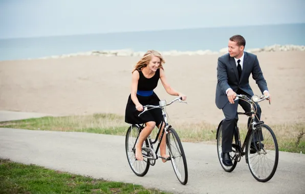 Picture bike, walk, woman, mood, male